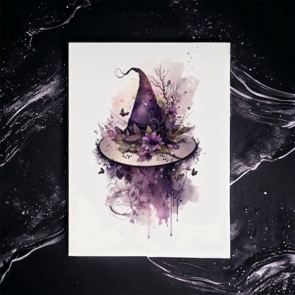 Frameless Canvas Poster Witch Hat Clipart Watercolor Portrait No Frame 11.8”x16”